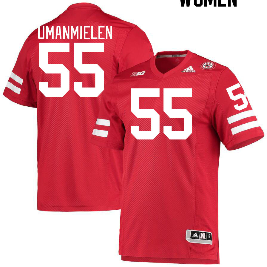 Women #55 Princewill Umanmielen Nebraska Cornhuskers College Football Jerseys Stitched Sale-Red